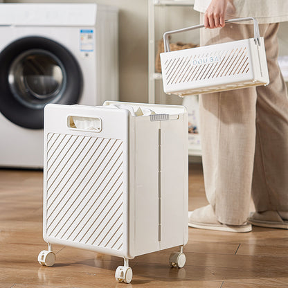 Foldable Laundry Basket with Wheels - Portable Rolling Hamper for Home Use,Storage laundry basket combination 33*28*48cm White