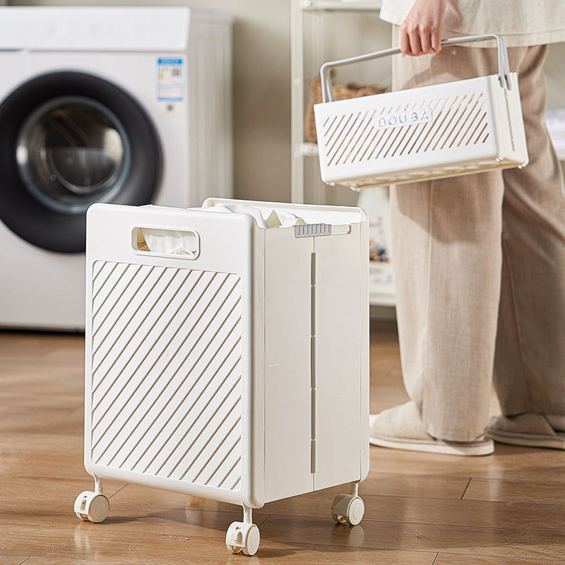 Foldable Laundry Basket with Wheels - Portable Rolling Hamper for Home Use,Storage laundry basket combination 33*28*48cm Cream Yellow