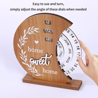 Rustic Perpetual Wooden Calendar | Decorative Home & Desk Accessory 20*18cm Moon shape