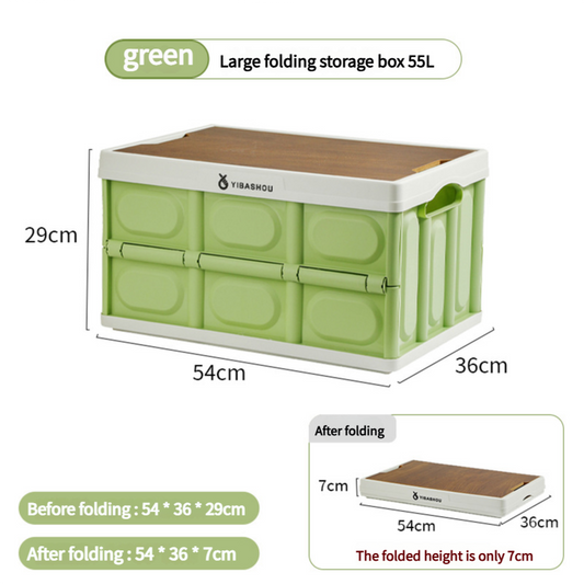 54*36*29 cm Collapsible Green Outdoor Storage Box | Large Capacity, Foldable to 7cm, Durable Design