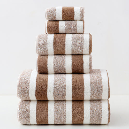 Luxury Cotton Brown Wide Stripe Towel Set - 6 Piece Set (2 Hand Towels, 2 Bath Towels, 2 Washcloths), Ultra Soft and Absorbent