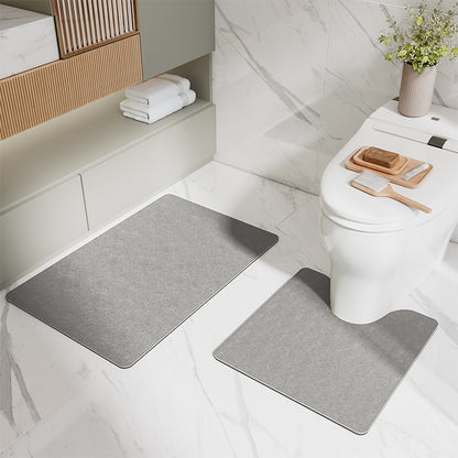 Gray Bathroom Floor Mat Set - U-Shaped Toilet Mat 50*50cm & Rectangular 60x90cm Mat for Bathroom