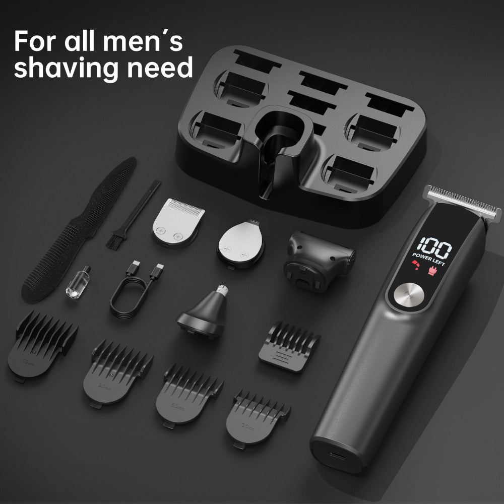 Gray Multifunctional Rechargeable Hair Clipper Set - Waterproof Electric Hair Trimmer