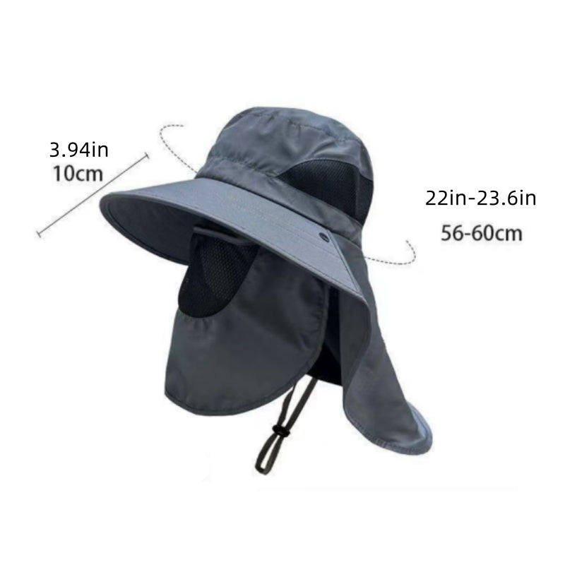 Black Outdoor UV Protection Hat for Men - Detachable Face & Neck Shield, Large Brim Sun Hat for Fishing, Hiking, and Outdoor Activities