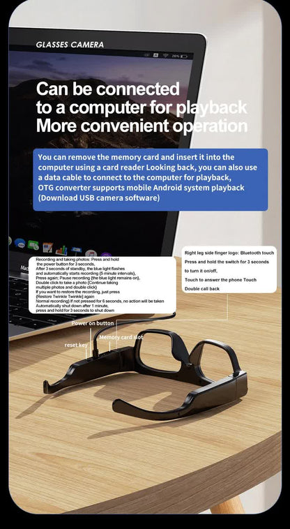 4K Smart Bluetooth Glasses with Camera, 64GB Storage, Multifunctional Video Recording and Live Streaming Glasses