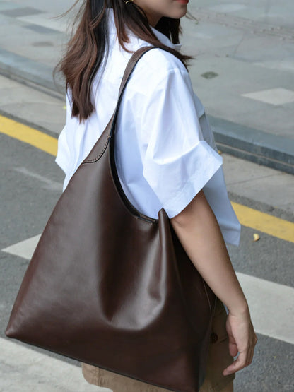 Brown Oil-Wax Leather Style Casual Shoulder Bag, Versatile Handbag and Crossbody Tote for Women