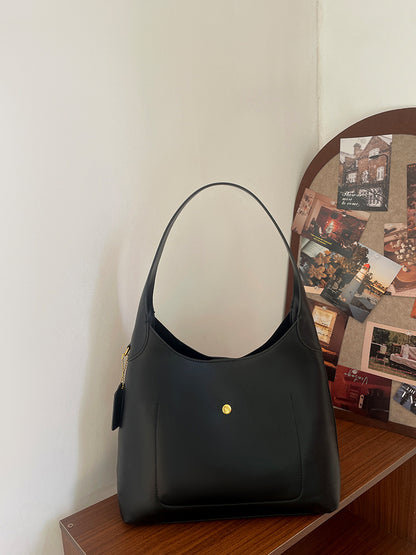 Black Oil-Wax Leather Style Casual Shoulder Bag, Versatile Handbag and Crossbody Tote for Women