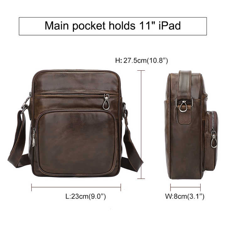 Brown Men's Genuine Leather Casual Shoulder Bag, Minimalist Crossbody Bag for Everyday Use