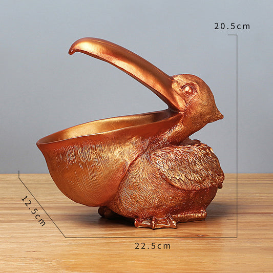 Gold Pelican Resin Decor Bowl - Unique Key, Candy, and Storage Organizer for Home Decoration