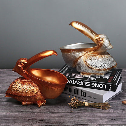 Gold Pelican Resin Decor Bowl - Unique Key, Candy, and Storage Organizer for Home Decoration