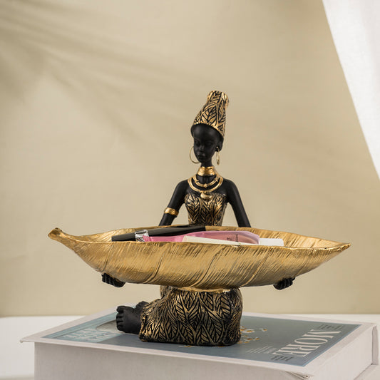 Elegant African Woman Resin Tray - Unique Home Decor and Storage Organizer