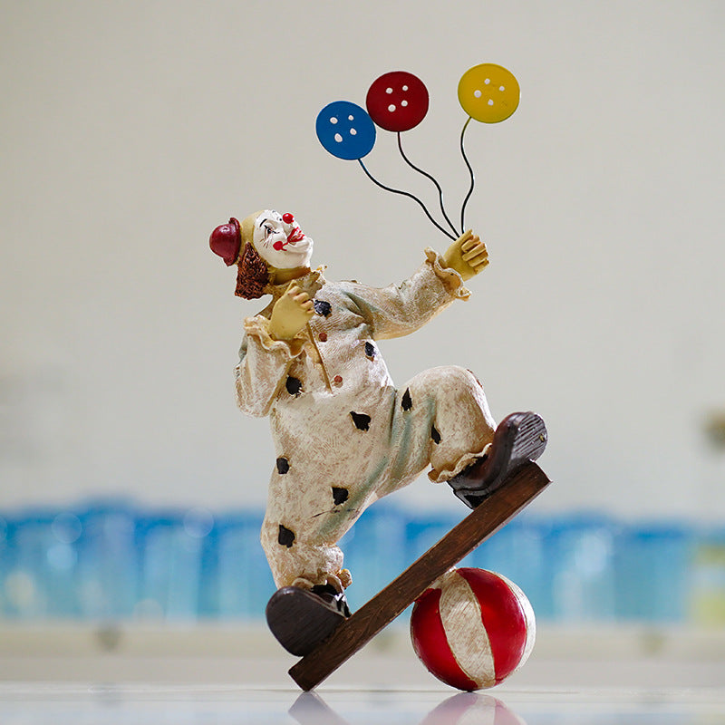 Vintage Circus Clown Figurines - Retro Balloon and Bicycle Ornaments