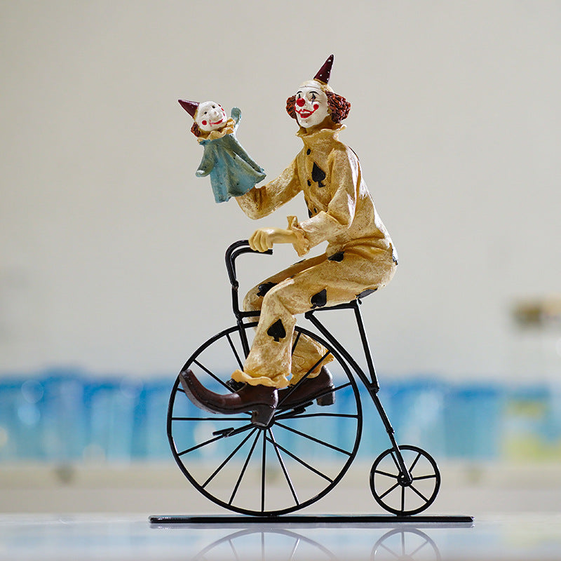 Vintage Circus Clown Figurines - Retro Balloon and Bicycle Ornaments