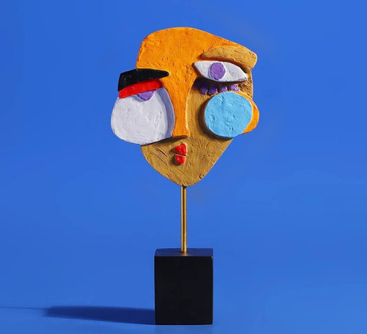 Modern Abstract Face Sculpture - Colorful Resin Art Statue for Home & Office Decor