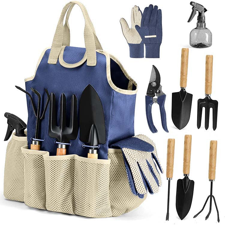 Nevy Blue 9-Piece Garden Tool Set with Storage Tote - Heavy Duty Gardening Kit