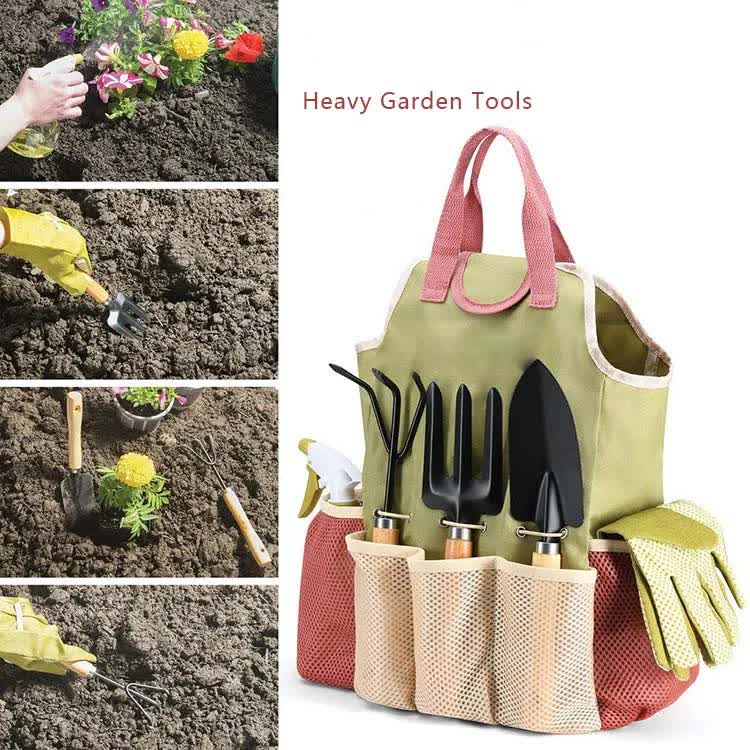 Rose Red 9-Piece Garden Tool Set with Storage Tote - Heavy Duty Gardening Kit