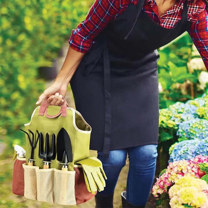 Rose Red 9-Piece Garden Tool Set with Storage Tote - Heavy Duty Gardening Kit