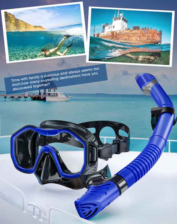 Black Professional Snorkeling Mask and Dry-Top Snorkel Set