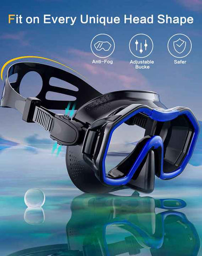 Black Professional Snorkeling Mask and Dry-Top Snorkel Set