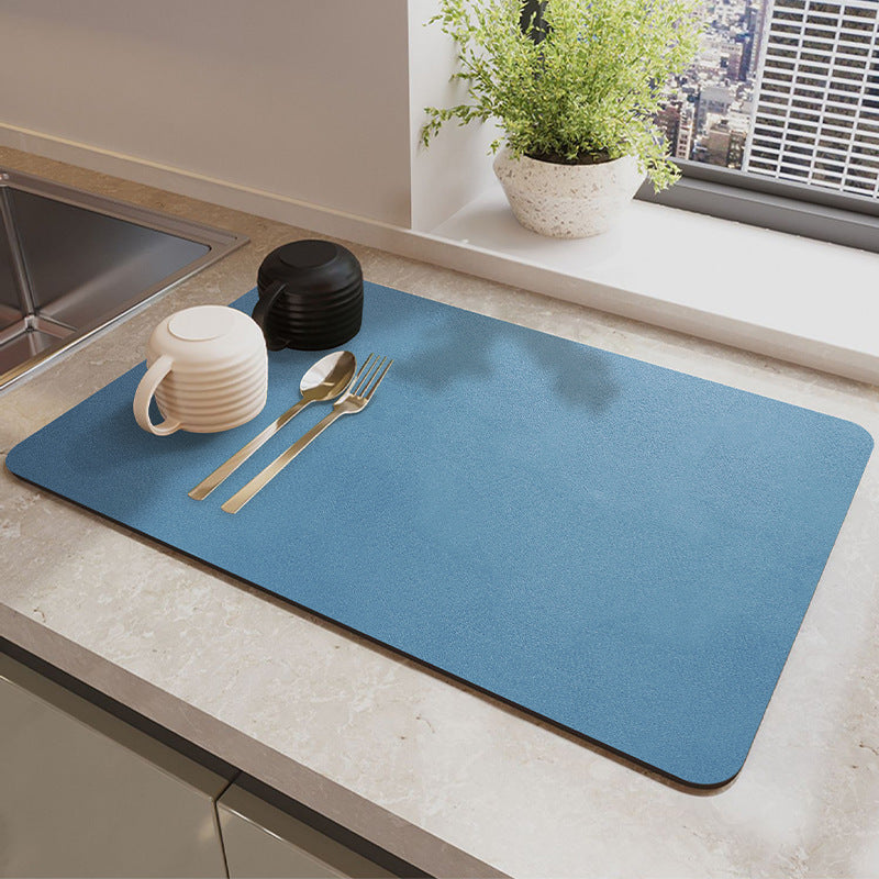 Blue Waterproof Quick-Dry Kitchen Mat - Non-Slip Rubber Base, Absorbent Technology Fabric, 4mm Thick