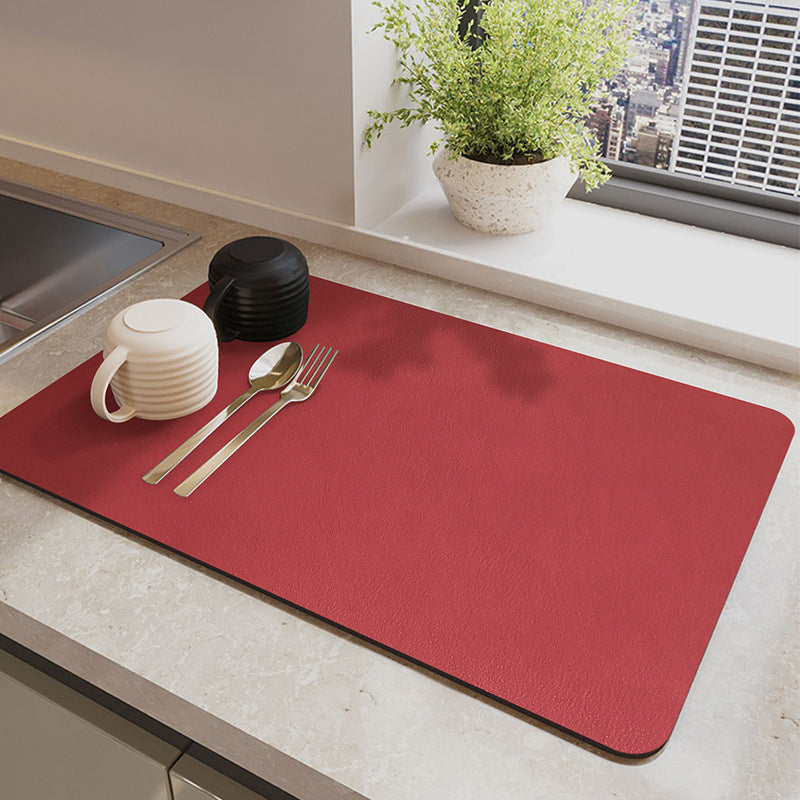 Red Waterproof Quick-Dry Kitchen Mat - Non-Slip Rubber Base, Absorbent Technology Fabric, 4mm Thick