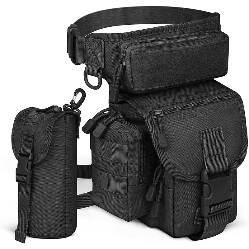 Black Outdoor Tactical Military Leg Bag - Durable Multi-Pocket Utility Waist Pack