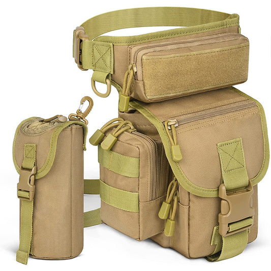 Beige Outdoor Tactical Military Leg Bag - Durable Multi-Pocket Utility Waist Pack