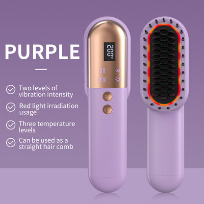 Purle Mini Rechargeable Ionic Hair Straightening Comb | Portable Wireless Vibration Massage Brush for Frizz-Free, Smooth Hair