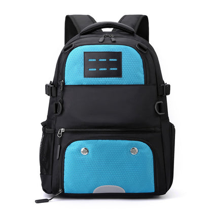 Blue And Black Large Capacity Sports Backpack, Waterproof Basketball & Soccer Bag, Separate Shoe Compartment, Student Backpack