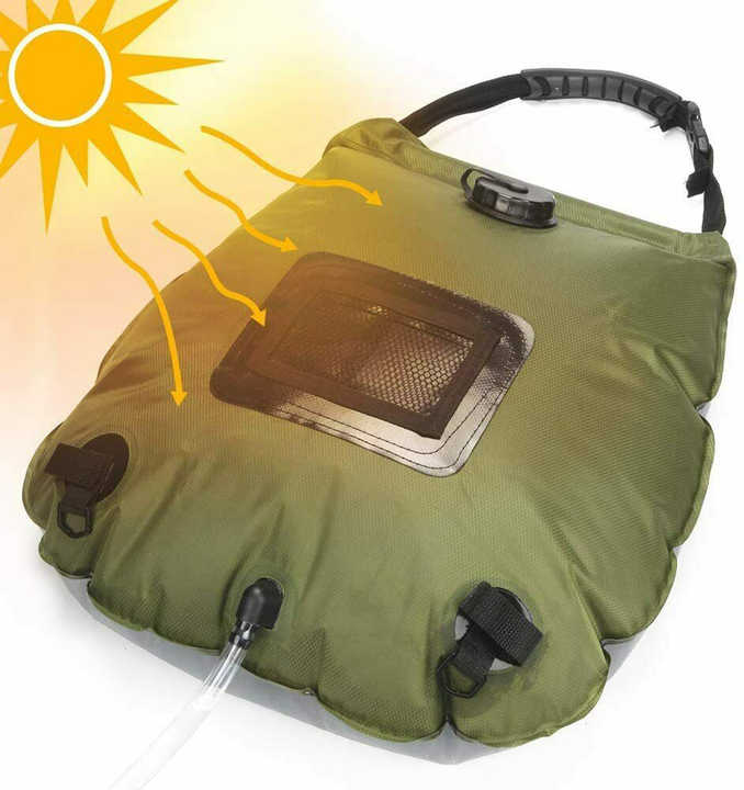 Blue Portable Solar Camping Shower Bag, Foldable 20L Outdoor Water Storage Bag with Temperature Display for Easy Use