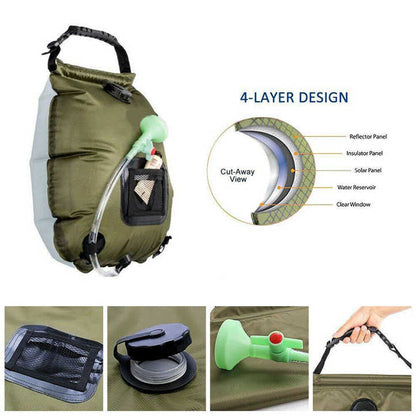 Blue Portable Solar Camping Shower Bag, Foldable 20L Outdoor Water Storage Bag with Temperature Display for Easy Use