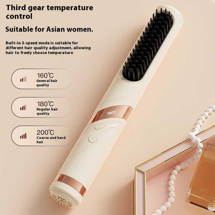 Blue Portable USB Rechargeable Cold Wind Ionic Hair Straightening Brush, Multi-Functional Hair Straightener and Curler, Lightweight and Travel-Friendly