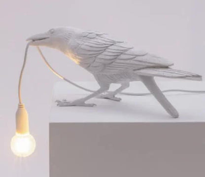 White Bird Sitting Shape Nordic Resin Bird Wall Lamp - Creative Animal Bedside Decorative USB Night Light, Stylish Bird Perched Lamp for Bedroom and Living Room