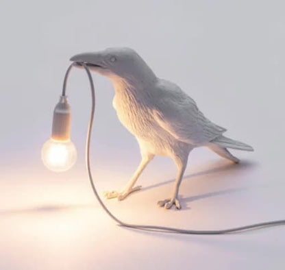 White Bird Standing Shape Nordic Resin Bird Wall Lamp - Creative Animal Bedside Decorative USB Night Light, Stylish Bird Perched Lamp for Bedroom and Living Room