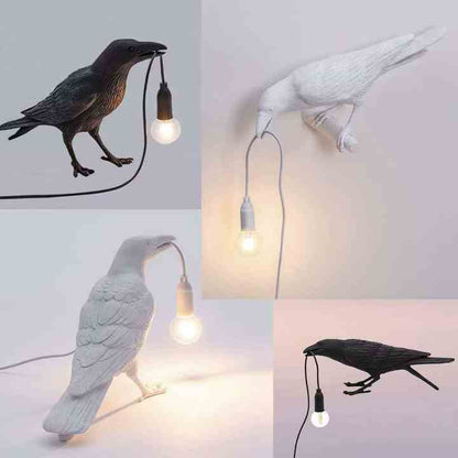 White Bird Standing Shape Nordic Resin Bird Wall Lamp - Creative Animal Bedside Decorative USB Night Light, Stylish Bird Perched Lamp for Bedroom and Living Room