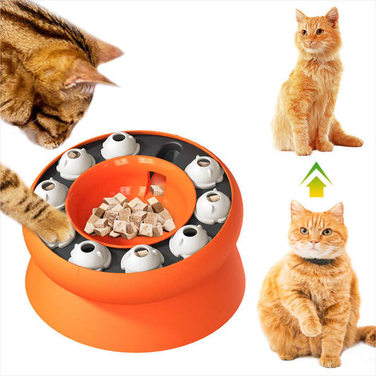 Orange Interactive Slow Feeder Cat Bowl - 15° Tilt Design, Puzzle Feeder for Healthy Eating