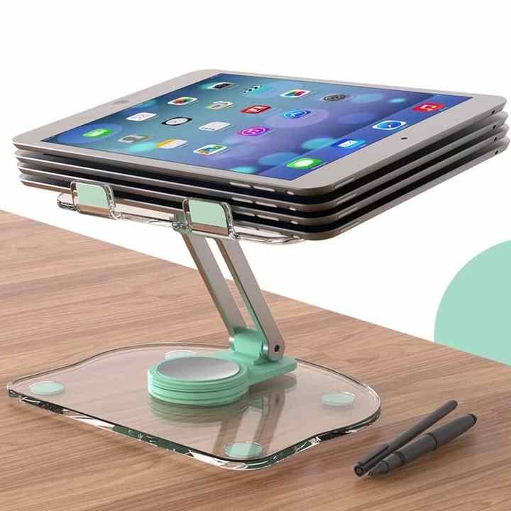 Green Acrylic Foldable Tablet and Phone Stand - 360° Rotation, Anti-Slip Design, Lightweight and Compact