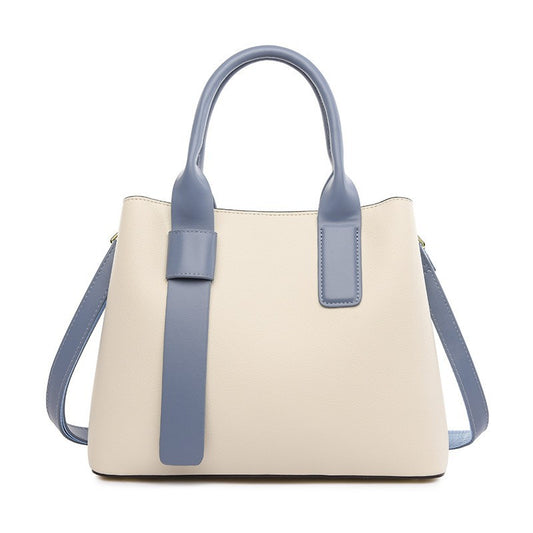 Off White And Blue Retro Fashion Handbag - Elegant Tote with Large Capacity for Work and Daily Use