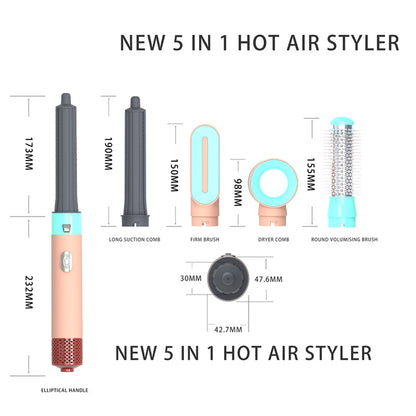 Pink 5-in-1 Multifunctional Hair Styler - Automatic Hair Curling & Straightening Hot Air Brush