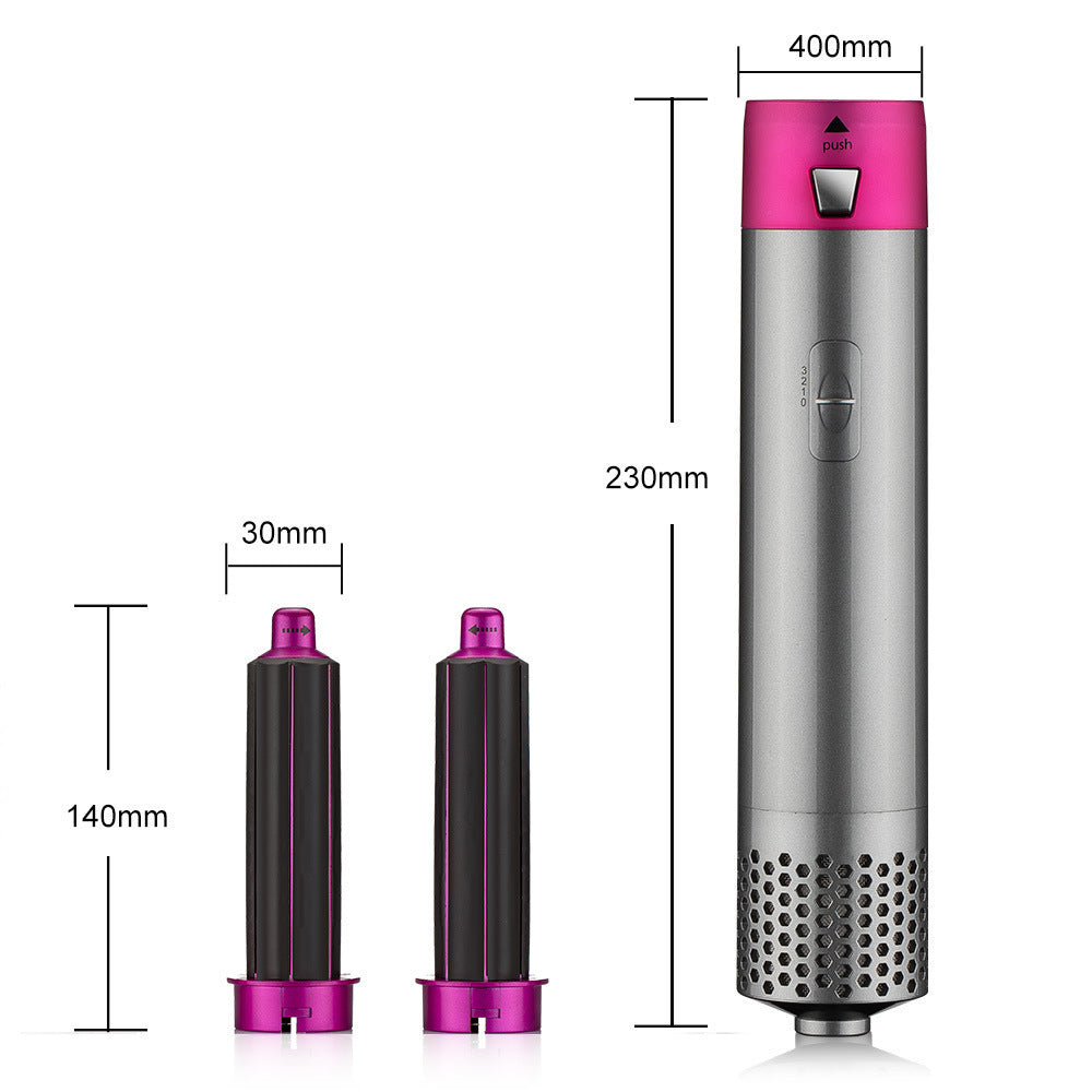 Pink 5-in-1 Hot Air Styler - Automatic Hair Curling and Straightening Brush with Leafless Dryer