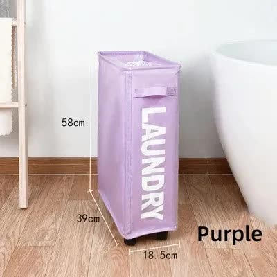 Rolling Laundry Basket with Wheels - 42L Capacity, Purple, 39*18.5*58CM