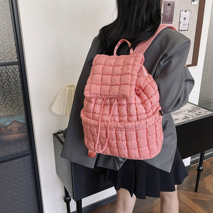 Lightweight Quilted Nylon Backpack with Adjustable Straps - Black