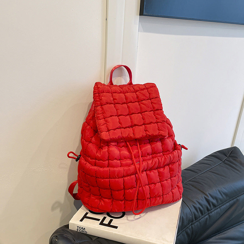 Lightweight Quilted Nylon Backpack with Adjustable Straps - Red