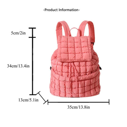 Lightweight Quilted Nylon Backpack with Adjustable Straps - Pink