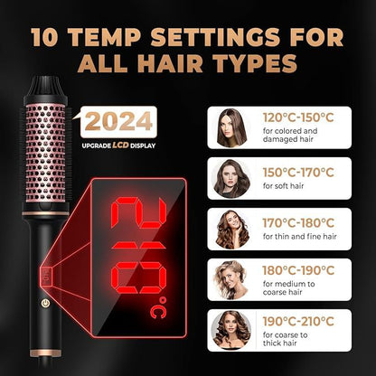 3-in-1 Hair Styling Round Brush with Curling, Straightening & Drying Functions, LCD Display, 10 Temperature Settings