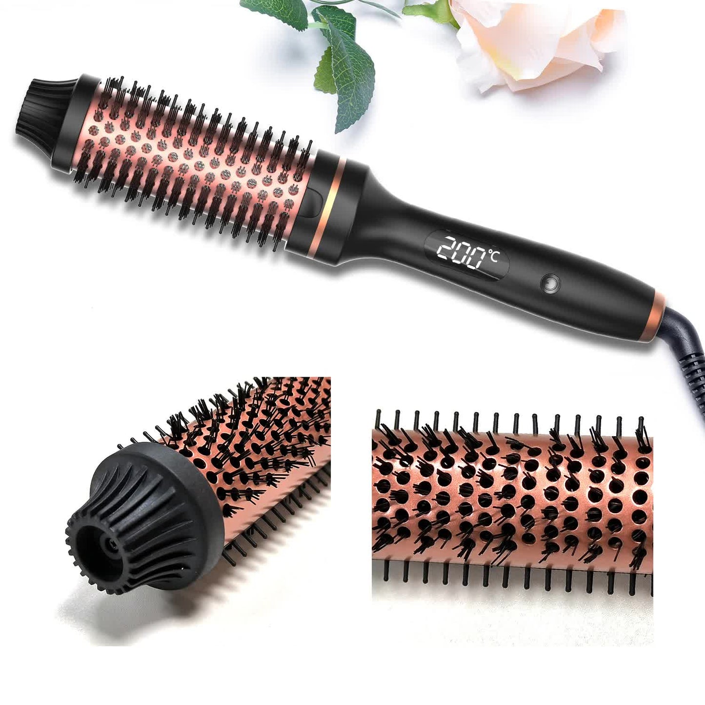 3-in-1 Hair Styling Round Brush with Curling, Straightening & Drying Functions, LCD Display, 10 Temperature Settings