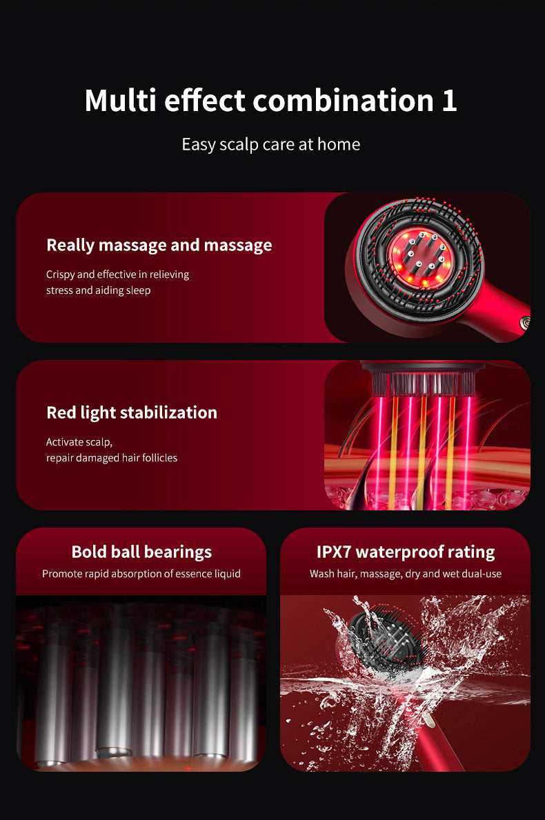 WN-02 Red Multi-Function Red Light Massage Comb with 3 Modes and Rechargeable Battery