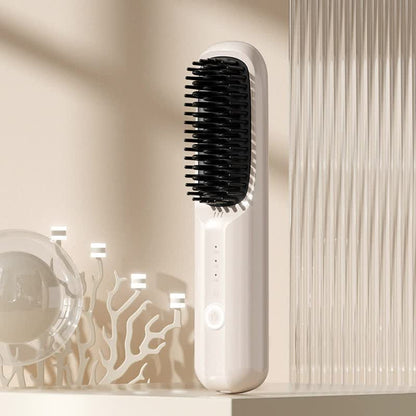 Off-white Rechargeable Wireless Hair Straightening Brush - Sleek and Portable Styling Tool