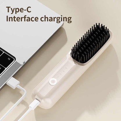 Purple Rechargeable Wireless Hair Straightening Brush - Sleek and Portable Styling Tool