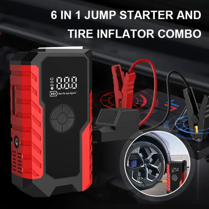 GL901  6-in-1 Portable Jump Starter and Air Inflator with LED Display - Multi-Function Emergency Power Pack